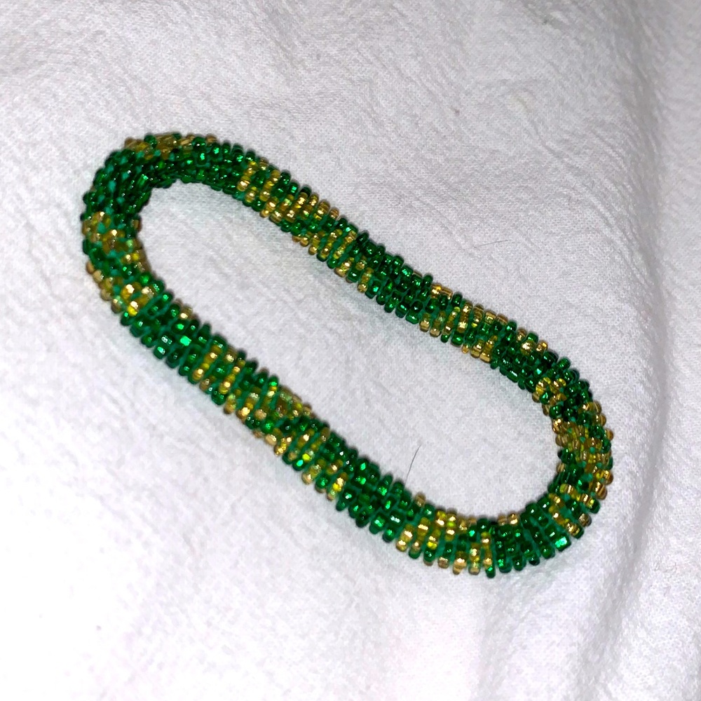 Green and Gold Beaded Bracelet